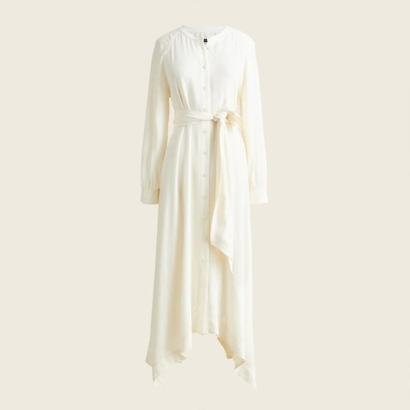 𝅺j crew White Handkerchief Hem Shirt Dress size XS Ivory Cream Tie Waist - Picture 1 of 10
